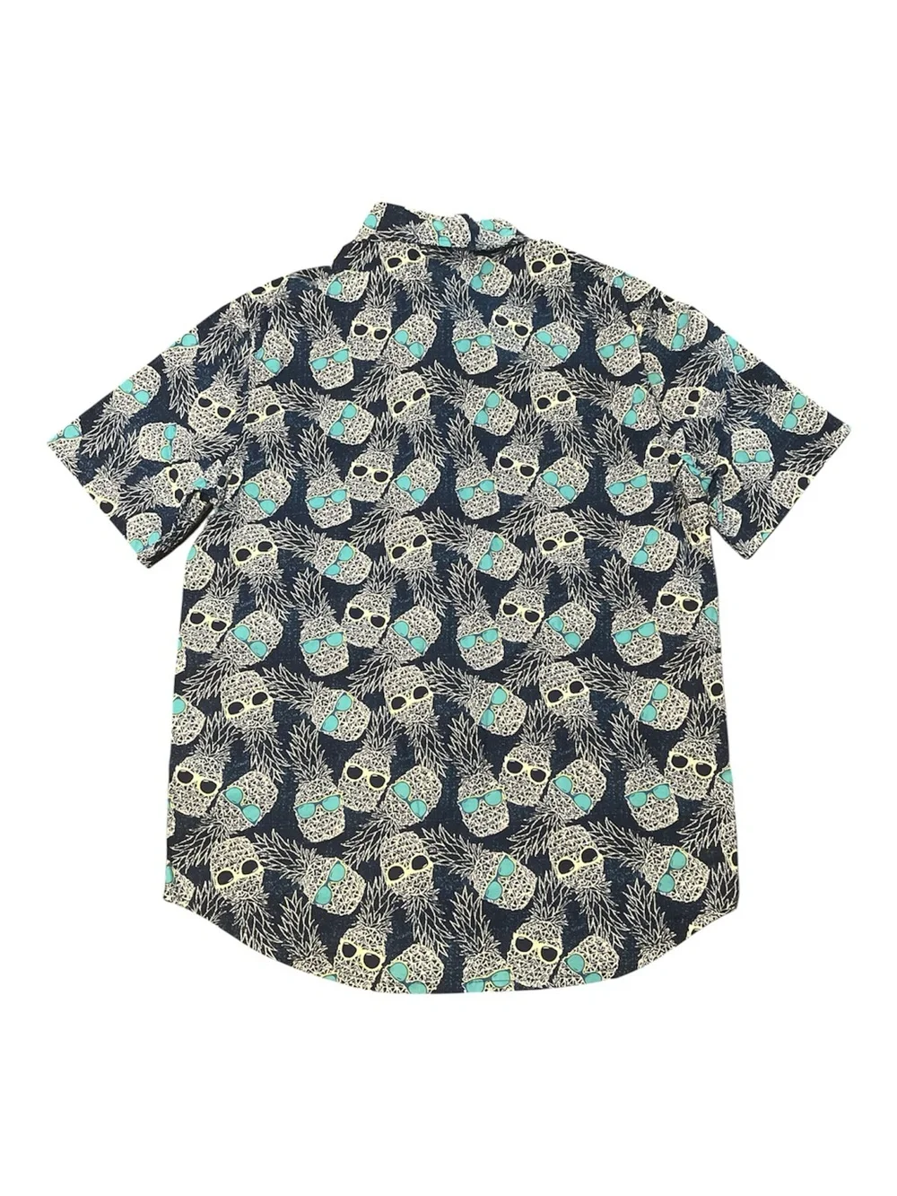 Navy Pineapple/Sunglasses Print Short-Sleeve Button Down Shirt
